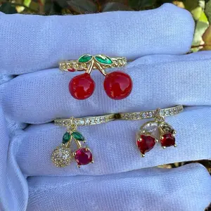Cherry Adjustable Rings for Her - Adjustable Design with Red Cherry Accents and Decorative Elements