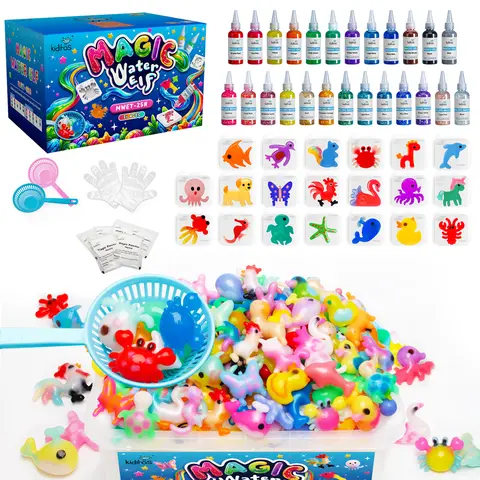 Magic Water Elf Toy Kit, Aqua Fairy Water Gel Set with 25 Magic Gels and 20 Animal Molds – Perfect for Imaginative Play, Christmas Gifts, Birthday Gifts, Party Favors, and Family-Friendly DIY STEM Projects (25 Colors)
