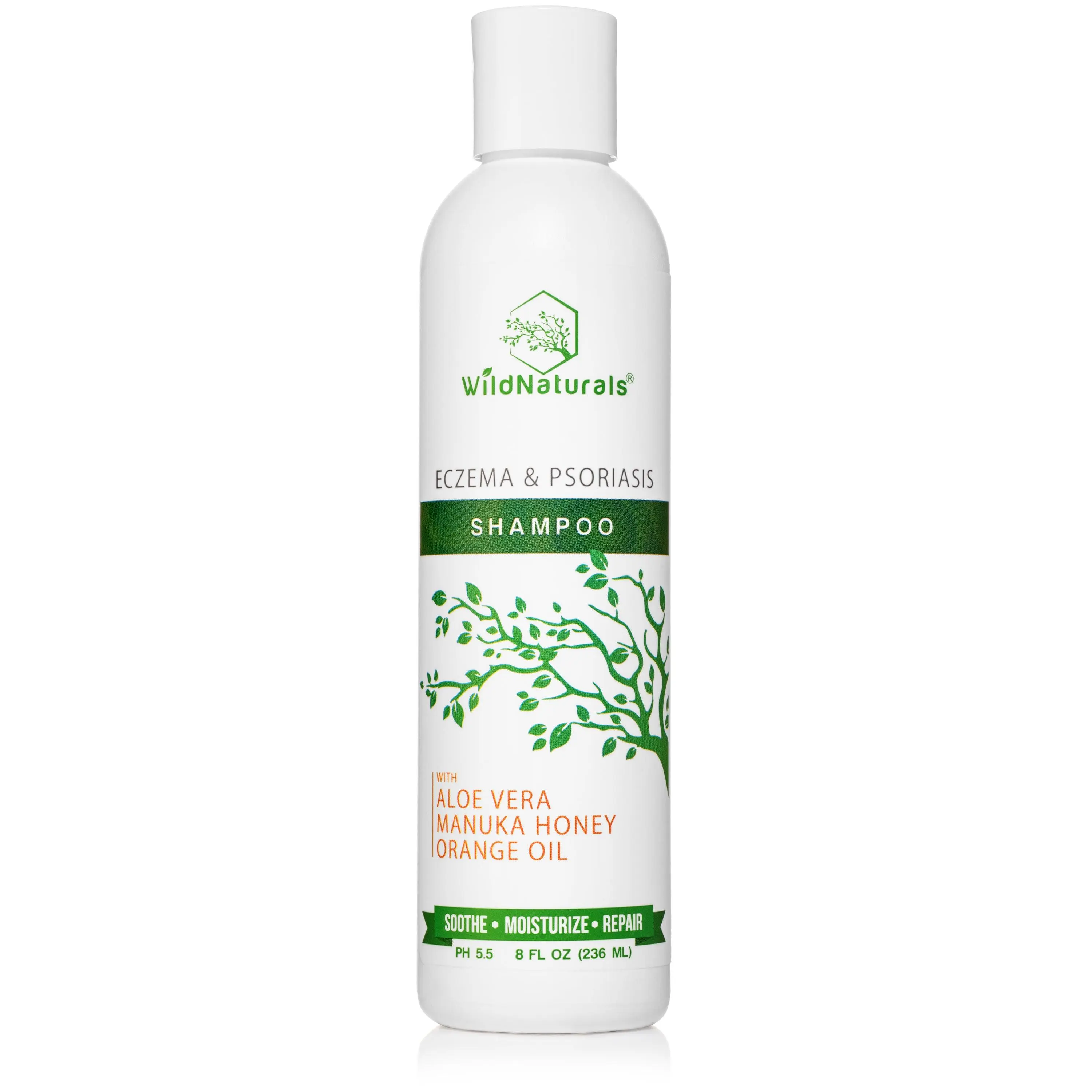 Wild Naturals Eczema & Psoriasis Soothing Scalp Shampoo - Relief for Dry, Itchy, Flaky Scalp from the First Wash - Intense Aloe Vera & Manuka Honey Hydration - Fragrance-Free, Sulfate-Free, pH Balanced - Gentle Enough for Daily Use on Sensitive Skin