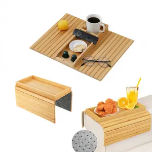 Bamboo Sofa Armrest Table,3-in-1 Sofa Tray Table Armrest Clip,Home Clip-On Couch Tray for Eating, Drinking, Remote Controls, Drinks, Phones and Dishes, Modern Sofa Table For Sofa Snacking And TV Watching Board