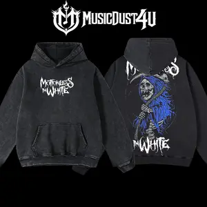 MusicDust4U Motionless In White "Blue Reaper" Design 100% Premium Cotton 230gsm Washed Unisex Classic Fit Menswear Comfortable Hoodie American Made