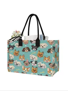 Cartoon Animal Print Large Capacity Storage Bag, Durable Handles, Space-Saving Multi-Purpose Organizer for School Travel Shopping