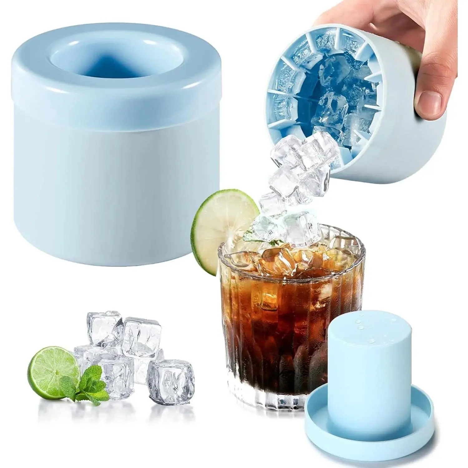 Large Round Sphere Ice Mold, Upgraded Flexible BPA-Free Silicone Ice Cube Maker, Reusable Stackable Easy-Release Tray with Lids, Home Supply for Whiskey Drinks, Blue, Ice Cubes summerwins,summerwins
