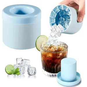 Upgraded Silicone Sphere Ice Mold Maker with Lids, Stackable Easy Release Round Ice Cube Tray for Whiskey, Cocktail, BPA-Free Reusable Ice Ball Maker, Blue