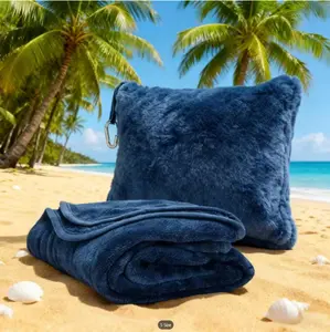 Flannel Travel Blanket, Winter Double-Sided Coral 2-in-1 Throw Pillow Blanket, Portable Storage Embroidered Blanket, Airplane Blanket, Camping Blanket, Office Nap Blanket, Small Shawl Blanket