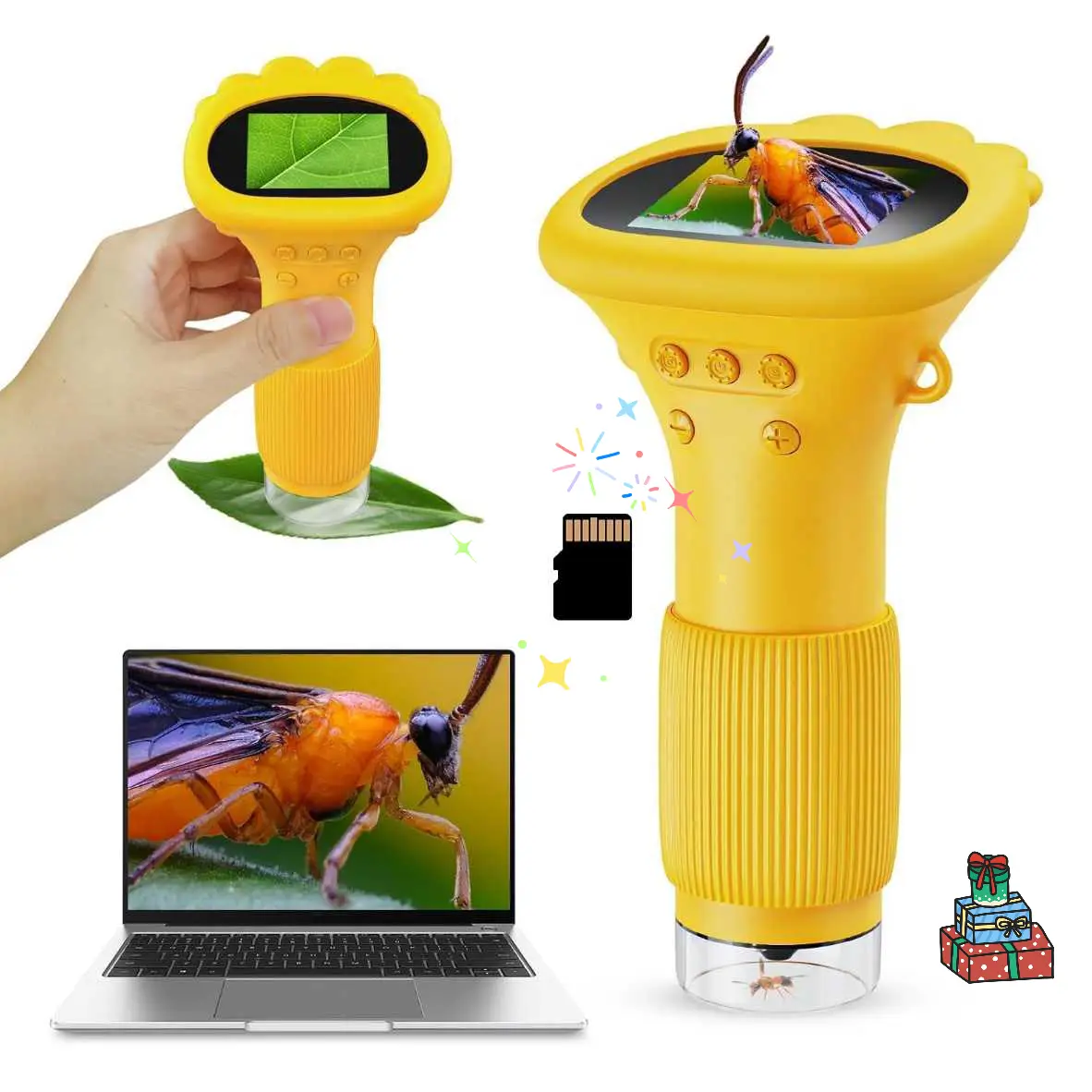 Portable Digital Microscope, 4 color to Choose 2" Screen with Photo/Video, Educational School Supplies Ideal for multiple age Christmas Halloween Gift