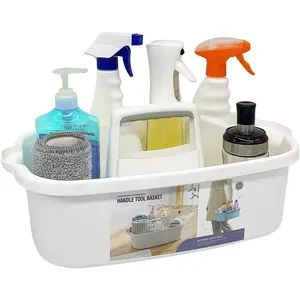Multi-Purpose Plastic Cleaning Caddy with Handle, Shower Caddy Organizer/Storage Basket/Totes Portable for Bathroom Supplies, Cleaning Products, Under Sink Tool, Housekeepers (White)