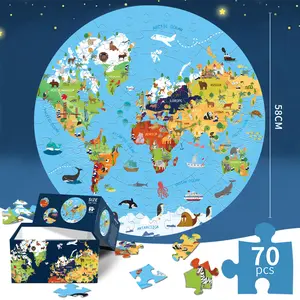 70-piece round blue cardstock puzzle, space-themed glow-in-the-dark puzzle, educational and fun puzzle toy for children.