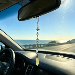 Glow in the Dark Car Hanging Ornament for Rear View Mirror, Luminous Boho Car Mirror Accessories, Beaded Auto Interior Charm, Unique Glow Pendant for Vehicle Decor, Blue & White
