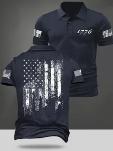 Men's Summer Polo Shirt, Flag Series Graphic Pattern Print, Comfortable Fabric for Daily Wear, Perfect Fitted Casual Fit for Stylish Tops