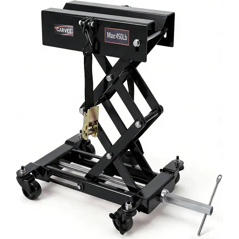 450 LBS Low Profile Transmission Jack, Heavy-Duty Auto Repair Lift 7-23 Inch Range with Safety Straps & 4 Swivel Wheels for Vehicle Maintenance Garage Use