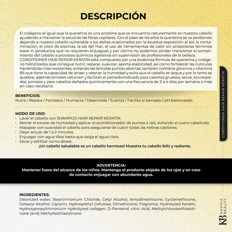 Keratin Repair Conditioner 900ml – Deep Nourishing & Strengthening Formula | Keratin + Collagen + Vitamin B5 | Anti-Frizz, Softness & Elasticity – Kashia Beauty