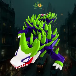 DG Articulated Jester Dragon Flexi Villain Figurine, Green Spikes, Purple Body, Collectible Decor Piece