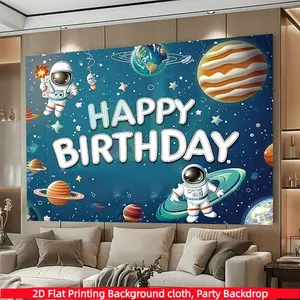 2D Birthday Party Background Cloth, Cartoon Planet Space Banner, Polyester Material, Home Decor, Indoor/outdoor Parties, Photography Backdrop