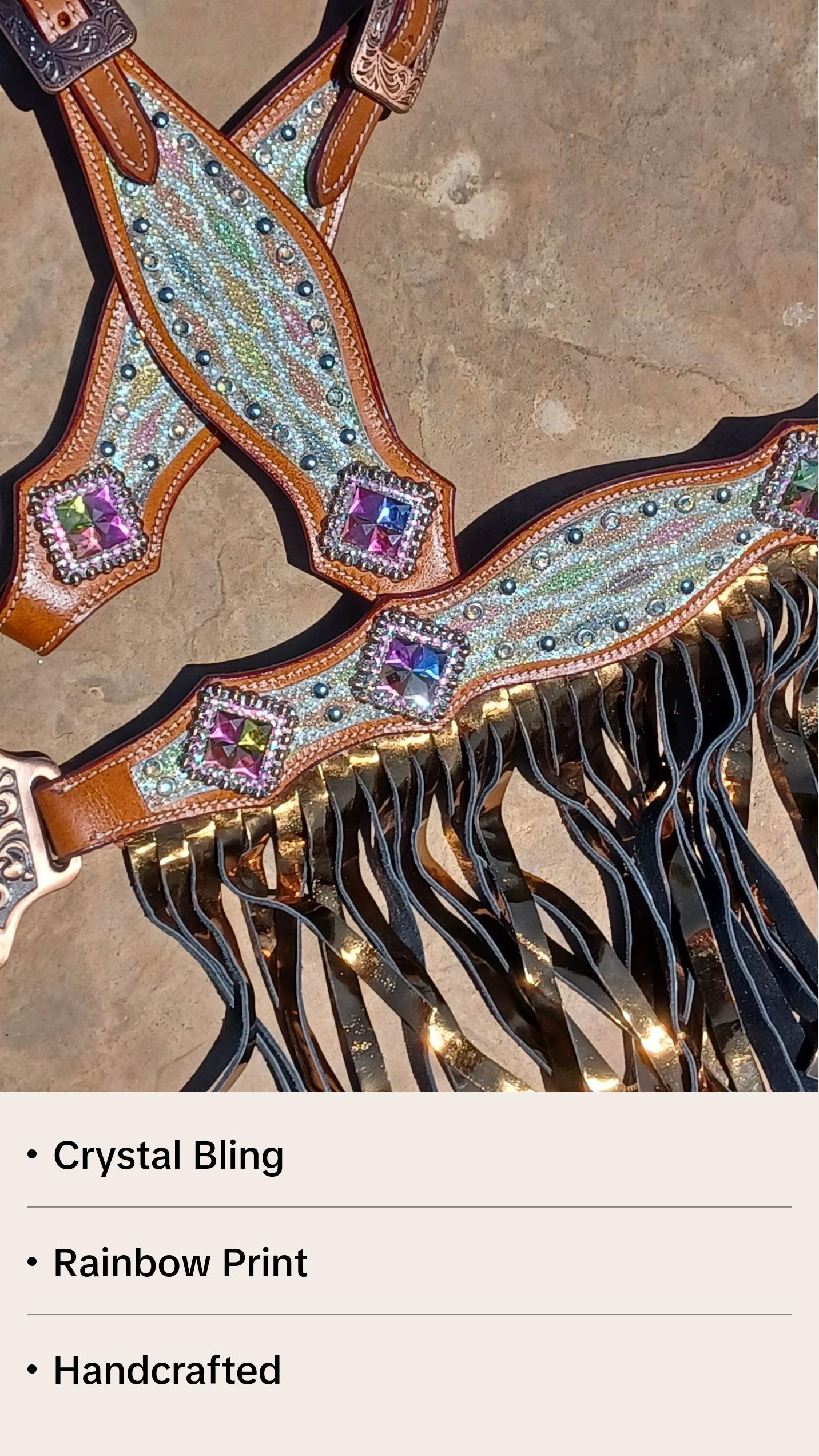 Cassidy, Diamond Sting Ray Texture Leather Glitter Sparkle 2 Piece Horse Tack Bridle Set Fringe