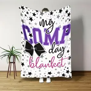 Soft Funny Throw Blanket Fleece Blanket Purple Black Stars My Comp Day Blanket Bow Print Gymnastics Dance Cheerleader Gift for Competition EventMade of 100% polyester and flannel fabric, 280gsm.
