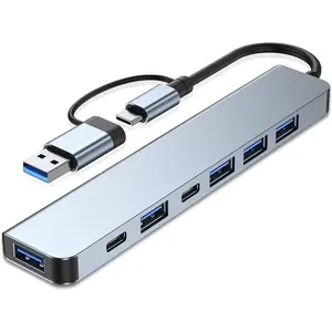 Aluminum USB C & USB Hub 7-in-1 with USB 3.0, USB-C Ports For PC,Laptops,iPad and More Devices