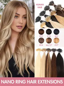 Nano Ring With Beads Hair Extensions Human Hair, Real Hair Extensions, 50pcs/pack Pre-bonded Seamless Highlight Natural Straight Invisible Application For Salon Looks - DIY Micro Links Hairpiece With Secure Fit For Bridal Styling Human Hair Bundles