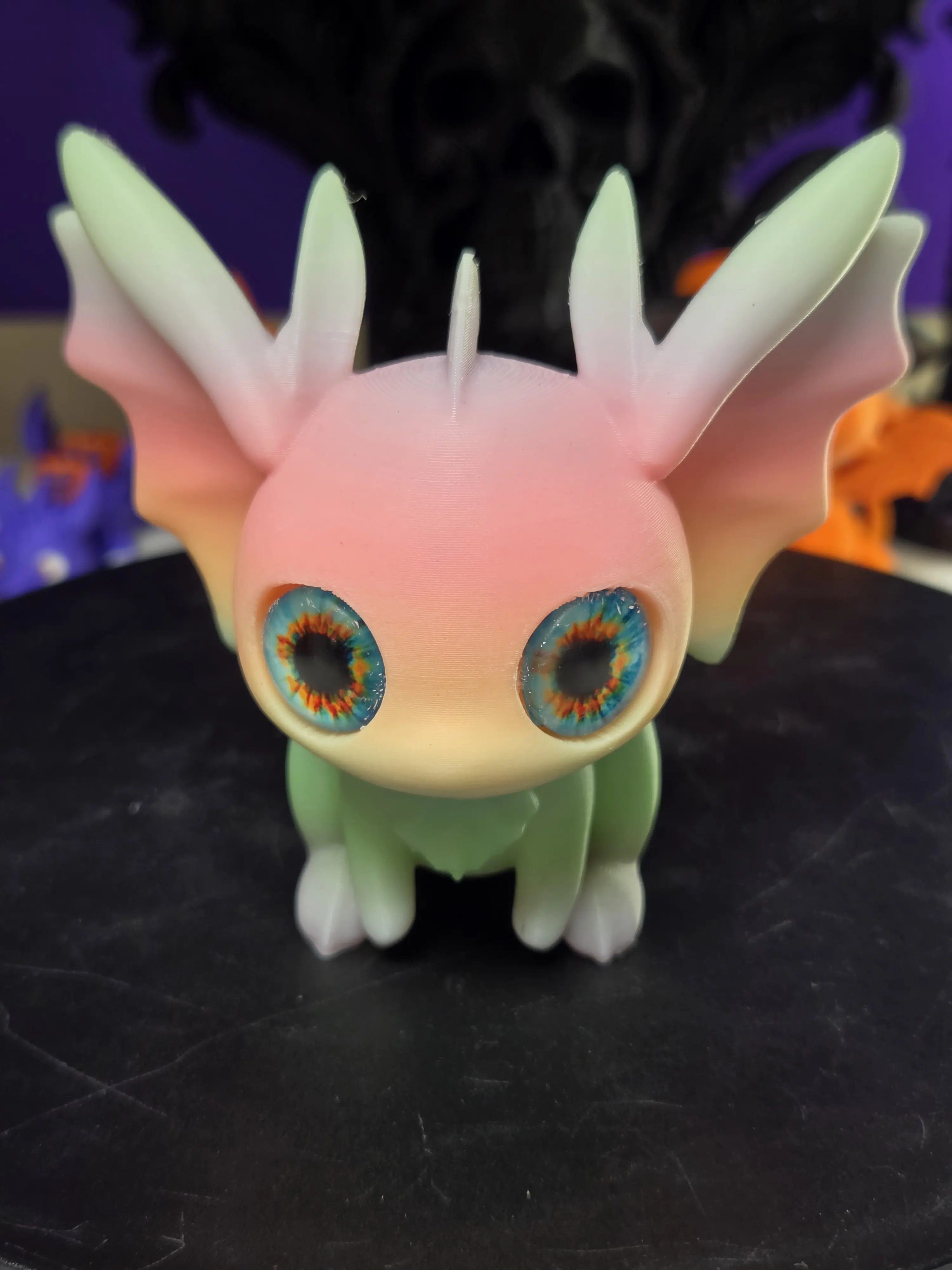 3D Printed Rainbow Dragon Glass Eyes Figurine - Colorful Gradient Fantasy Creature Ornament, Collectible Room Decor