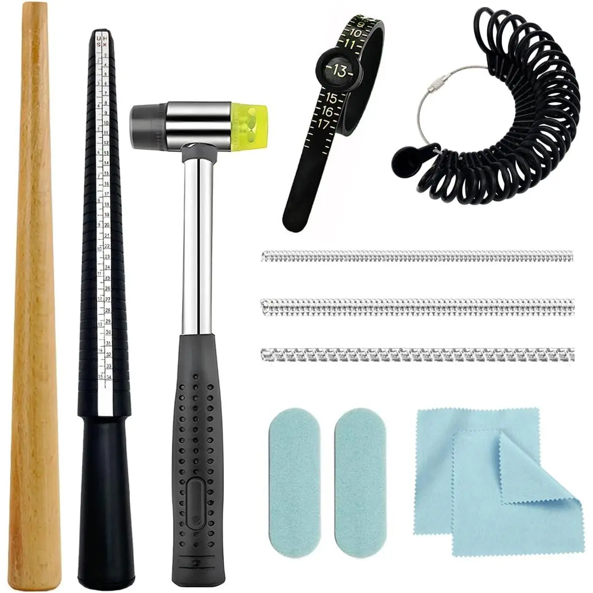 Ring Mandrel Ring Sizer Tool Ring Measurer with Quarter Sizes Finger Size Measuring Ring Shaper to Fix Bent Rings Resize Repair Sizing Kit Jewelers Mandrel and Hammer Ring Size Adjuster (-12PCS)