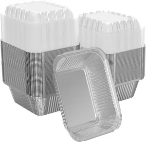 100 Pack 1 lb Rectangular Disposable Aluminum Foil Pan 16 oz Take Out Food Containers with Clear Plastic Dome Lids, for Catering, Baking, Roasting Food