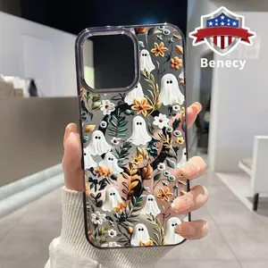 Clear Magnetic Phone Case for iPhone 16 15 14 Pro Max 13 12 11 XR XS Plus E Spooky Garden Pattern Acrylic Back Silicone Edge Non-yellowing Hard Cover Gift
