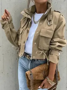Women's New Motorcycle Jacket Short Coat, Zipper Long Sleeve Outerwear with Pockets, Stylish Ladies' Fashionable Clothing