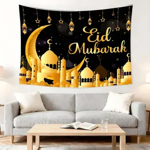 1pc Modern Home Decor Ideas Tapestry for Eid Mubarak Islamic Festival Hanging Cloth Wall Art Bohemian Style Event Background Decoration Living Room Decor Creative Boho Chic Festival Celebration Tapestry
