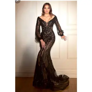 LONG SLEEVE SEQUINED MERMAID GOWN