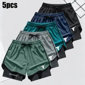 Men’s Stretch Quick-Dry Breathable Sporty Shorts - Double-Layered 2-in-1 Flexible Athletic Shorts with Stylish Print, Inner Phone Pocket for Running & Fitness, Double-Layered Men's Shorts, Sporty Men's Shorts