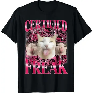 100% Cotton Certified Freak Eat Cement Cursed Cat Funny Cat Meme T-Shirt