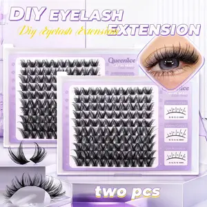 Queenice Individual Eyelashes Natural Fluffy Design, 10-18mm Segmented False Lashes, Lightweight Easy to Apply, Soft Stem, DIY Eyelash Extensions