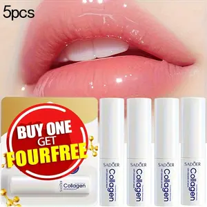 5pcs collagen lipstick, moisturizing and nourishing lip care, hypoallergenic, glossy surface, very suitablefor autumn and winter lip care, ideal Valentine's Day gift, all Light Beige types, lip care necessities | glossy surface lipstick, Moisturizer