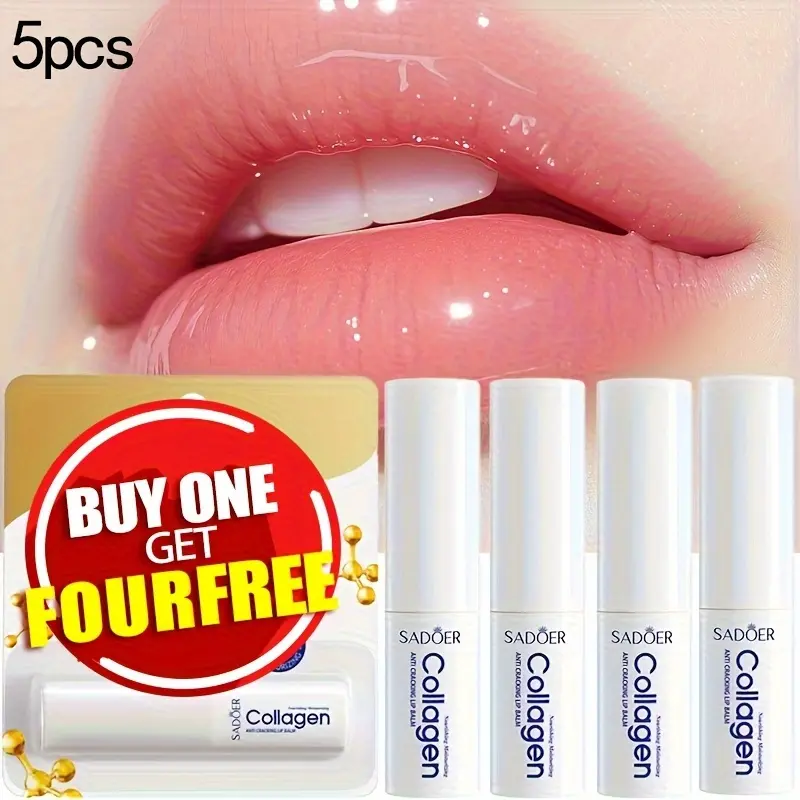 5pcs collagen lipstick, moisturizing and nourishing lip care for dry lips, hypoallergenic, glossy surface, suitable for autumn and winter lip care, ideal Valentine's Day gift, lip care necessities, Glossy lip balm, Lip Product, Lip Treatment
