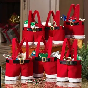 6-Pack Santa Claus Pants Style Christmas Candy Bags, Small Size, Polyester Material-Perfect for New Year and Holiday Gifts, Party Favors, Home & Kitchen Decor