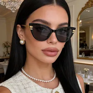 Vintage Cat Eye Sunglasses Unisex Trendy Slimming Sunglasses Travel Fishing Special Full Frame Black PC Lenses