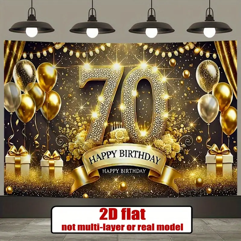 70th Birthday Polyester Fiber Banner - 2D Flat, Photo Print, Lightweight Home Decor Tapestry with Elegant Background, Suitable for Birthday Party, Retirement Supplies, Room, Playful Touch
