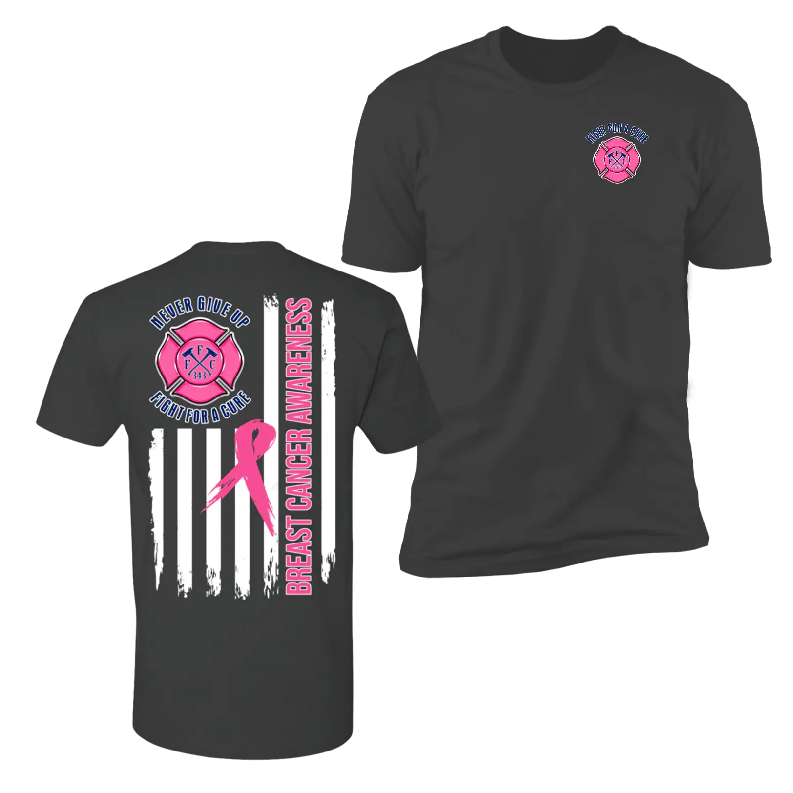 Fire Fighter FFC Breast Cancer Awareness Premium T-Shirt - CHARCOAL Menswear Top, Firefighter graphic shirt, Firefighter shirt for men, Apparel for firefighters, Support our firefighters shirt