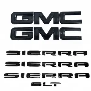 2019–2025 GMC Sierra SLT 3D Grille Tailgate Door Rear Badge Emblem Kit, Black Plastic Replacement 4-Pack 6-Pack