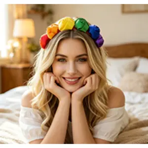Rainbow Satin Rose Flower Headband, LGBTQ Pride Party Hair Accessory