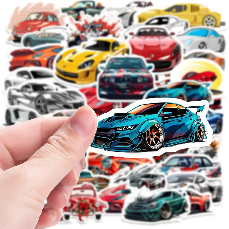 Cool Sports Car Vinyl Sticker – Removable Waterproof Die-Cut Decal, UV Resistant, Multi-Color Glossy Finish, Stylish Racing Car Design for Laptop & Bottle