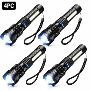 Zoomable Tactical Flashlight with COB Side Light, High Bright Handheld Torch with 7 Lighting Modes, Camping, Emergency, Outdoor Hiking, Household Use, Super Bright Focusable Beam Portable Flashlight with Anti-lost Lanyard