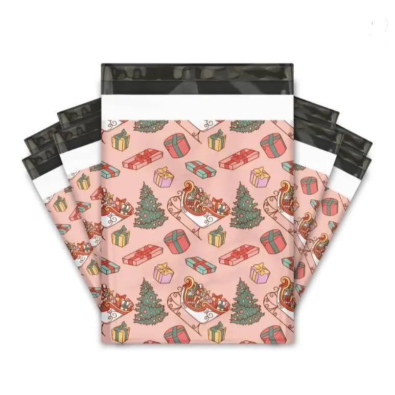 Christmas Sleigh Poly Mailers Size 10x13 Winter Shipping Bags