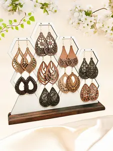 Wooden Hollow Out Geometric Design Dangle Earrings, Boho Style Jewelry for Women, Trendy All-match & Exquisite Jewelry for Birthday Gift, Handmade Jewelry
