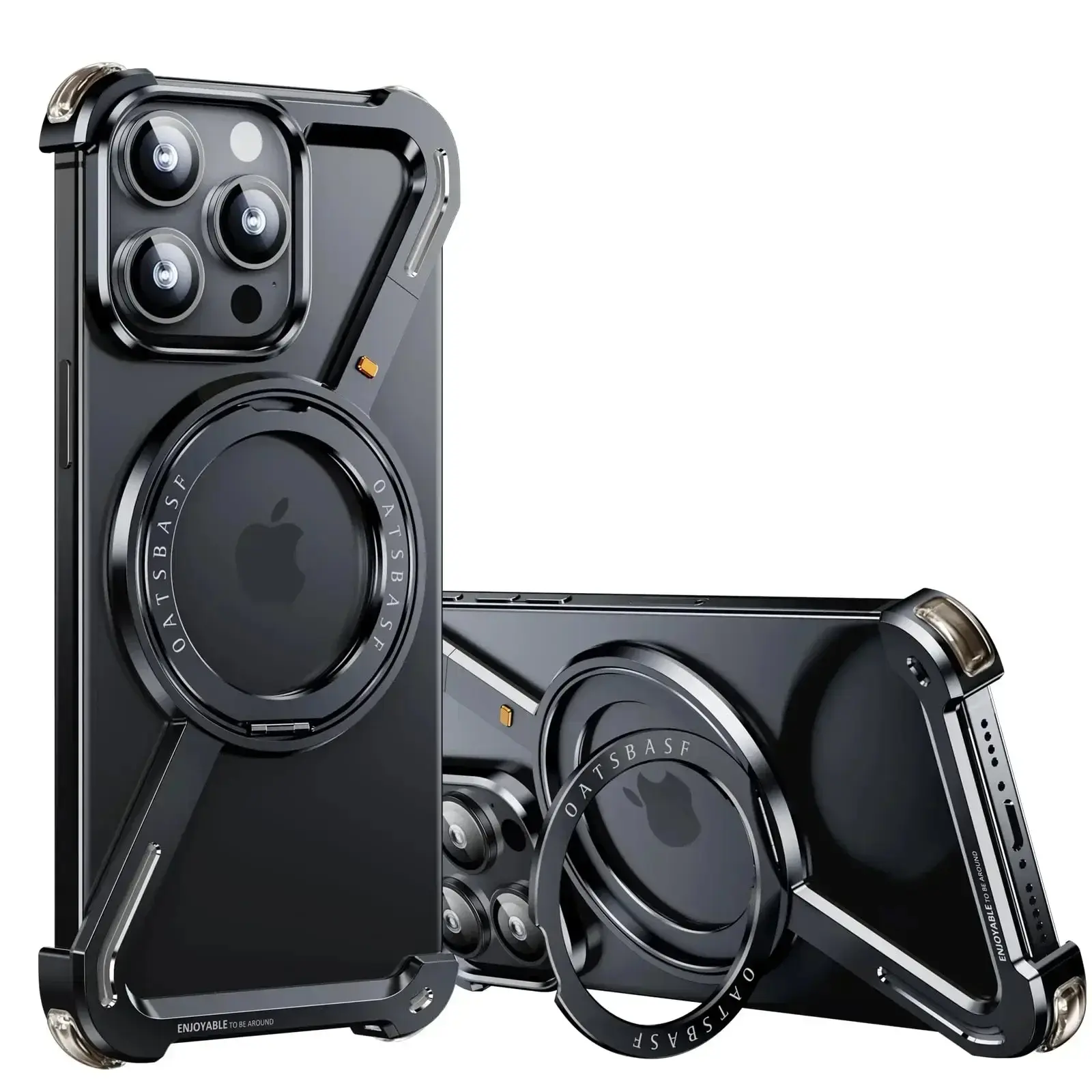 Fin Z -Shape Aluminum Alloy Rimless Magnetic Phone Case For iphone 17 16 15 14 13 Plus Pro Max Metal Holder Magsafe Shockproof Hard