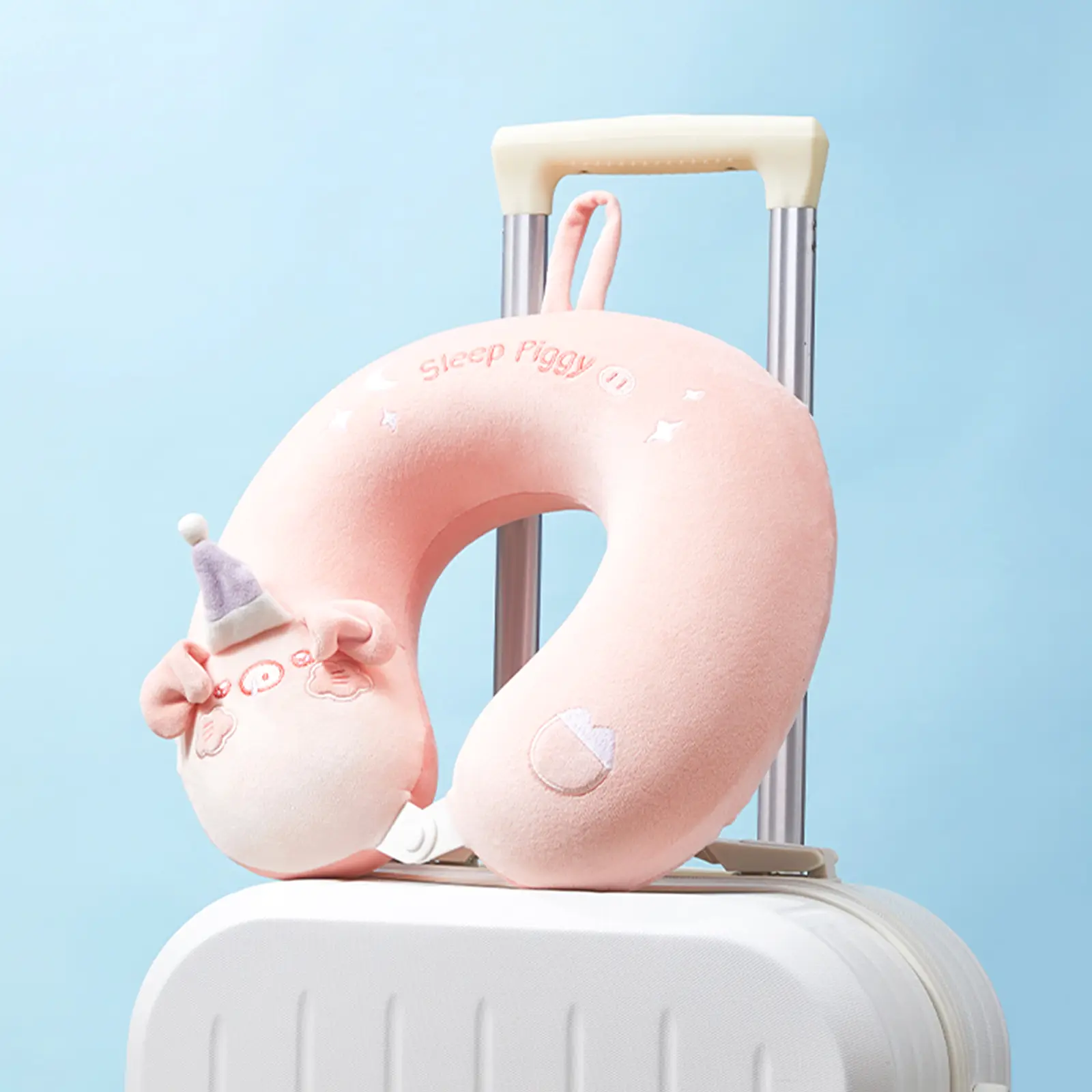MINISO Unisex Cloud Pig Premium Memory Foam U-Shaped Travel Neck Rest Cushion - Ultra-Soft Ergonomic Stuffed Sleep Piggy with Removable Cover, Adorable Look for Airplane-Car Use, Ideal Cozy Gift