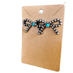Cowgirl Bow Stud Earrings Faux Silver Pearl & Faux Turquoise Stud Style Jewelry Accessories