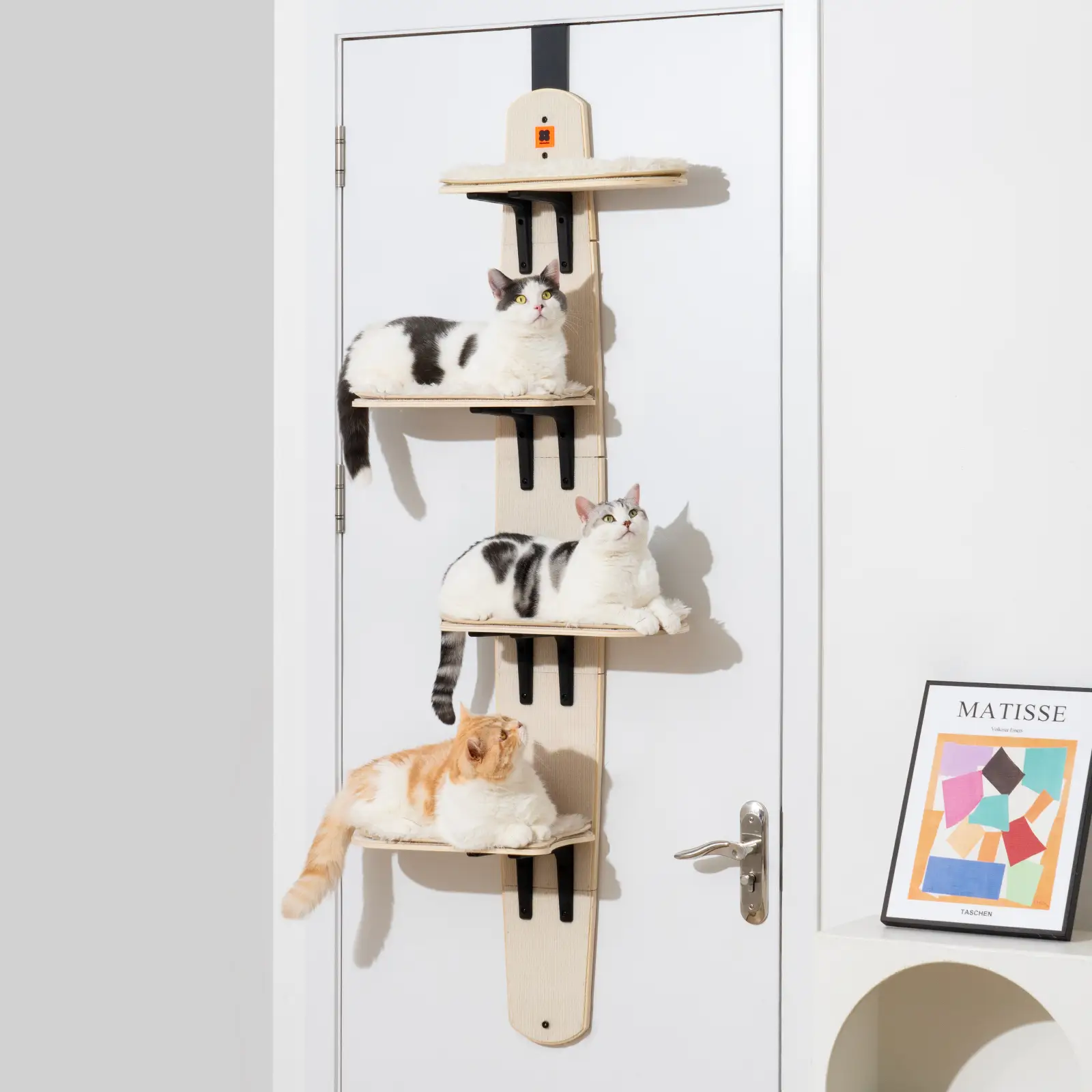 MEWOOFUN Multi-Level Door Hanging Cat Shelves Climber Door Mounted Vertical Cat Tree Tower with Cat Scratchers for Indoor Cats, 4-Levels Heavy Duty Ca