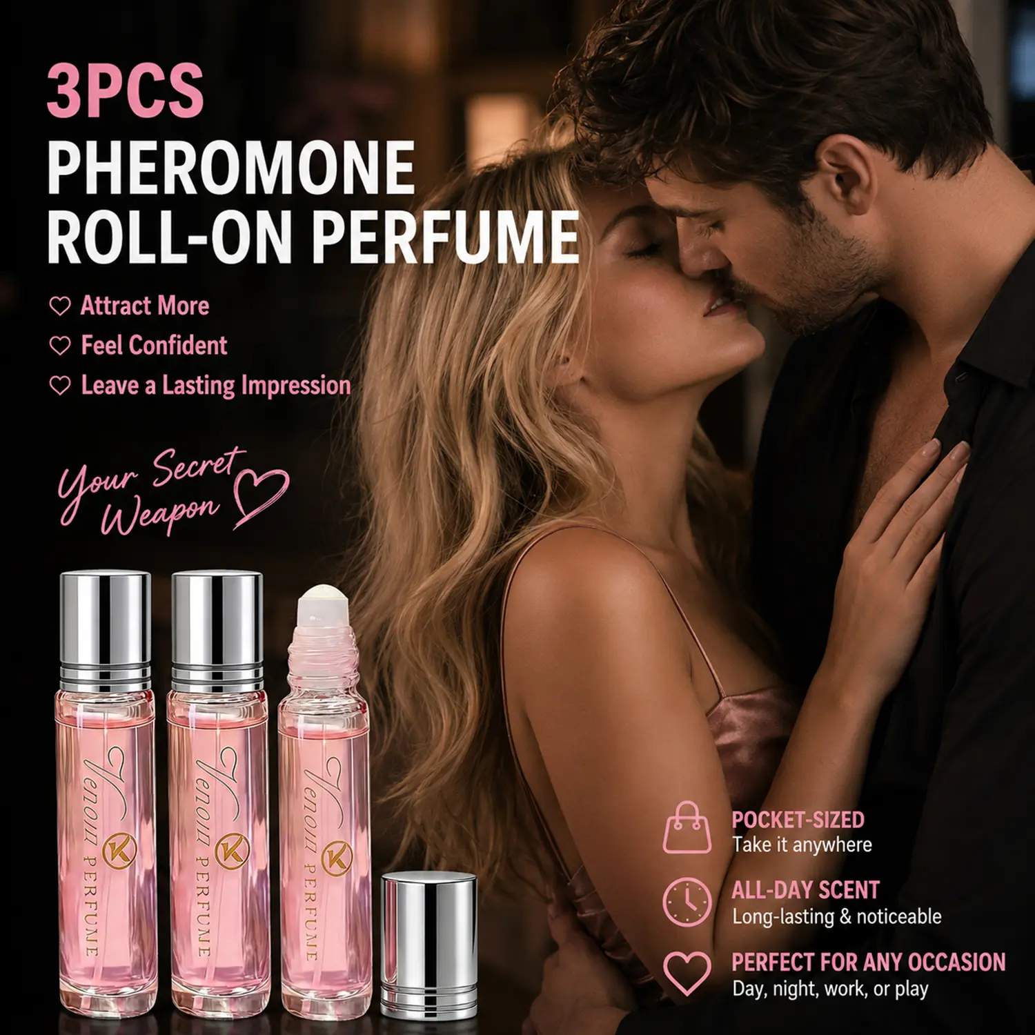 3pcs Women's Pheromone Scent Oil Roll-On Variety Floral Fruity Gourmand, Long Lasting Layering Scents That Get You Noticed, Designed to Captivate Him, Boost Your Allure for Day & Night, Smellmaxxing Signature Scent, Valentine's, Birthday & Christmas Gift