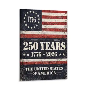 America 250 Canvas Print, 1776-2026 American Flag Wall Art, Patriotic Independence Day Decor, Vintage USA Home Decoration